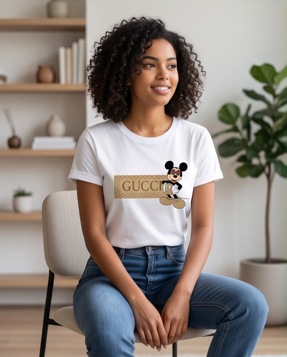 Detalle de estampado GUCCI beige con Mickey