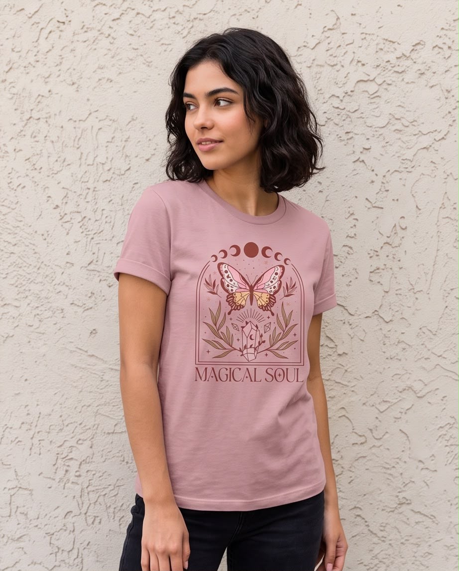Camiseta rosa viejo Magical Soul con mariposa, vista frontal