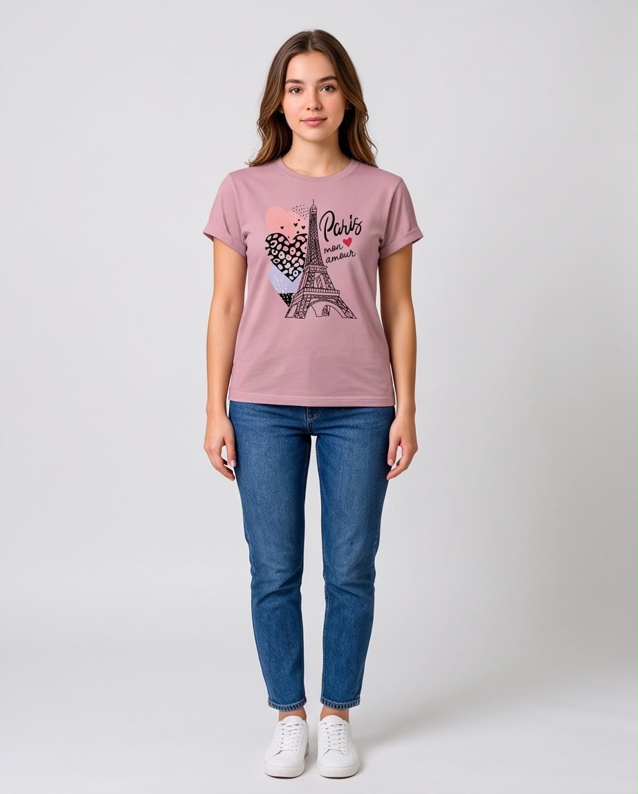 Camiseta rosa viejo Paris mon amour de cuerpo completo