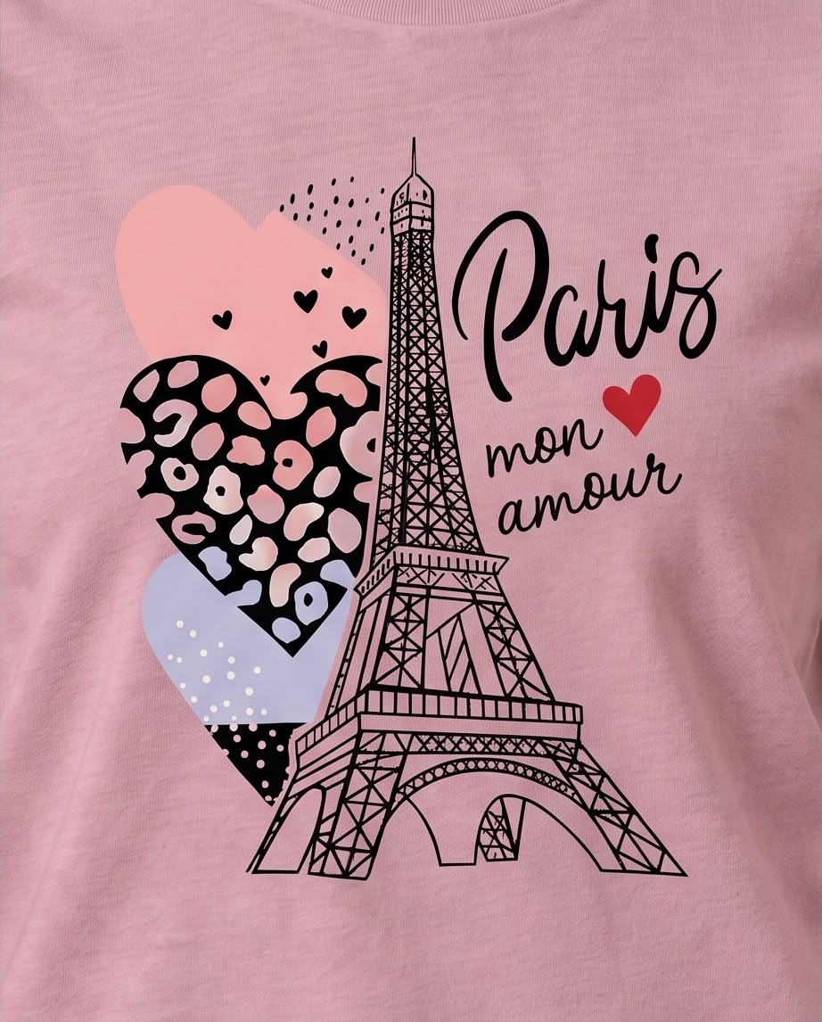 Detalle del estampado Paris mon amour con corazones