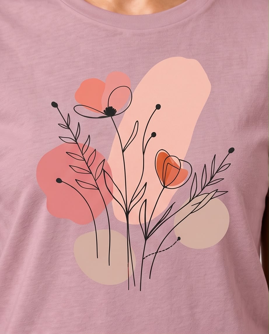 Camiseta rosa viejo con flores lineales en look urbano