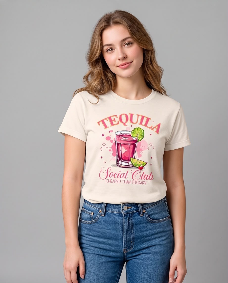 Camiseta vainilla de mujer Tequila Social Club, vista de medio cuerpo