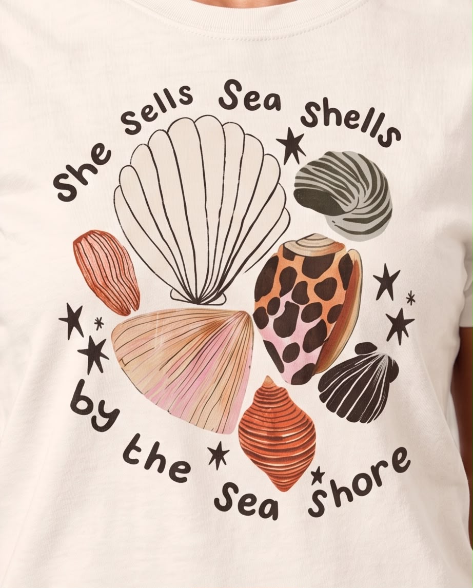 Camiseta vainilla She Sells Sea Shells, vista completa
