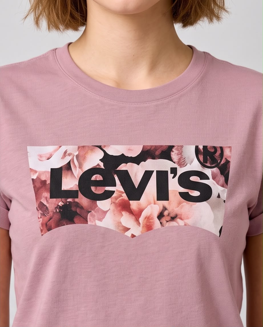 Camiseta rosa palo Levi's de mujer con estampado floral, vista lateral