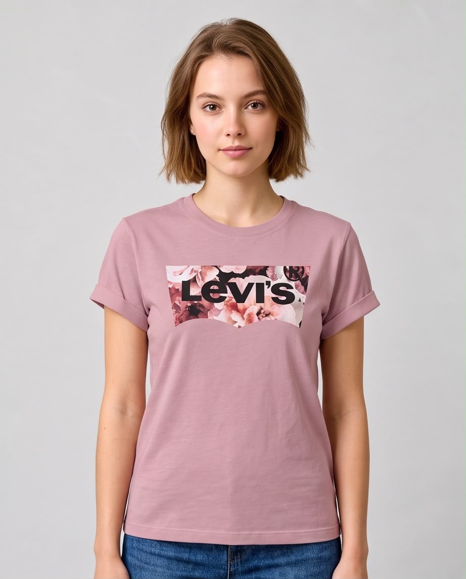 Camiseta rosa palo Levi's floral para mujer, vista frontal