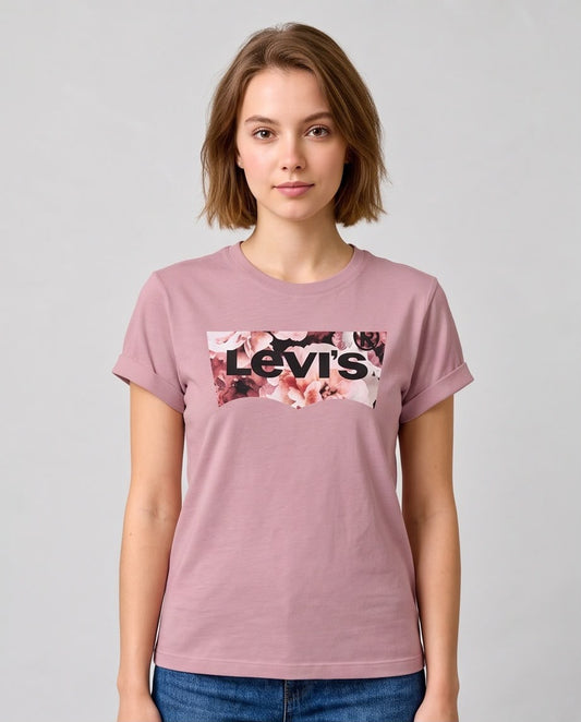 Camiseta rosa palo Levi's floral para mujer, vista frontal