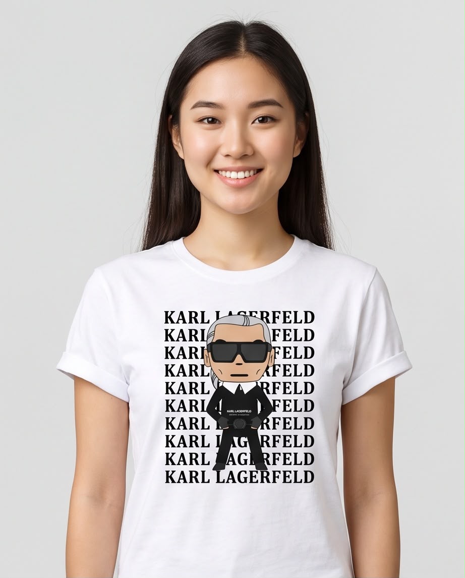 Camiseta blanca Karl Lagerfeld personaje para mujer, vista de cuerpo completo