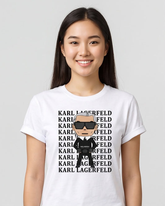 Camiseta blanca Karl Lagerfeld personaje para mujer, vista de cuerpo completo