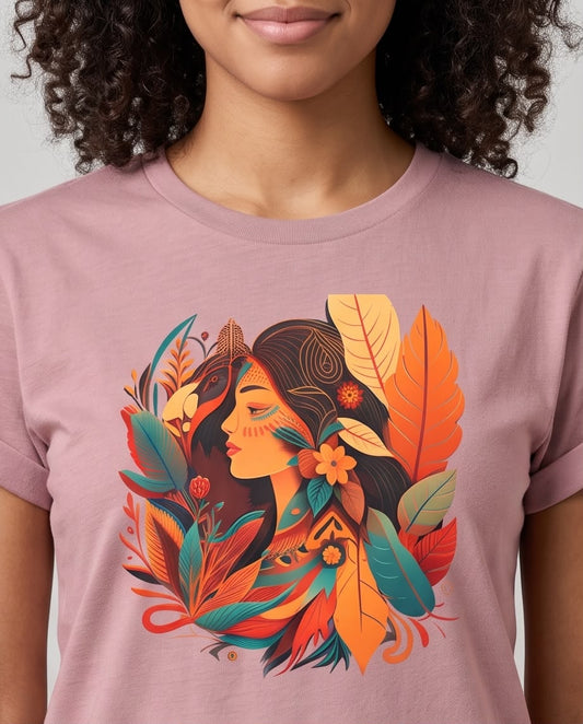 Camiseta rosa viejo mujer tropical vista lateral