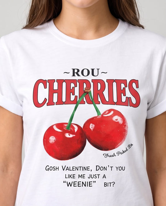 Camiseta blanca Rou Cherries cerezas vista frontal