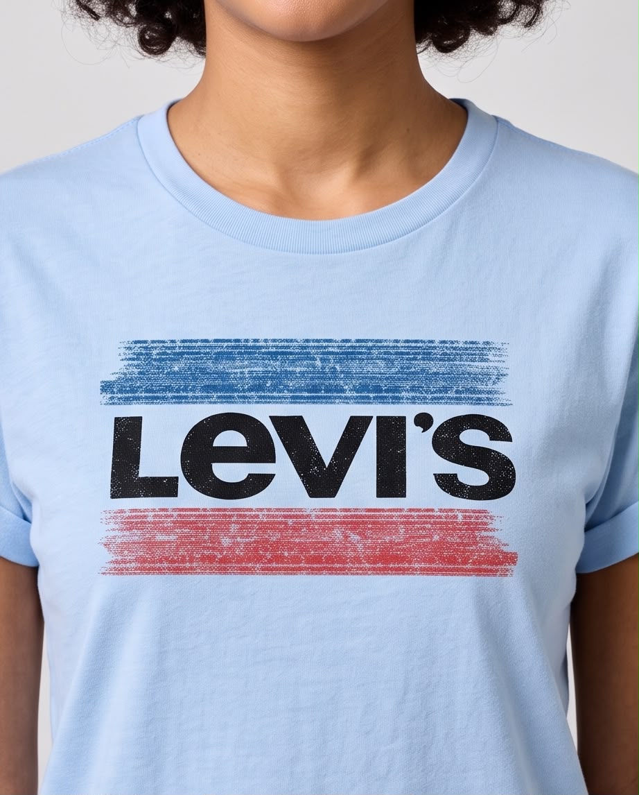 Camiseta azul claro Levi's franjas azul rosa en exterior