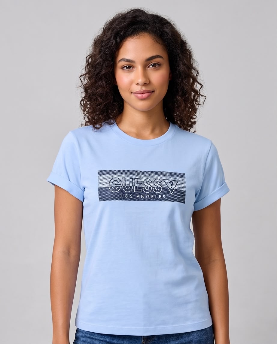 Camiseta azul claro Guess Los Angeles vista lateral