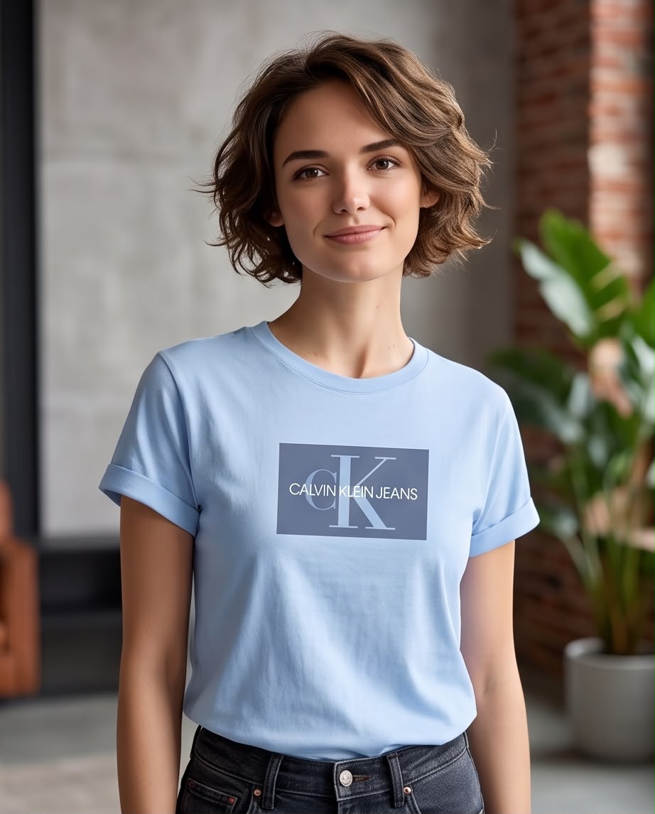 Camiseta azul claro Calvin Klein Jeans medio cuerpo