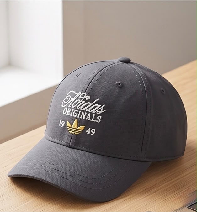 Vista trasera de la gorra gris oscuro con correa ajustable