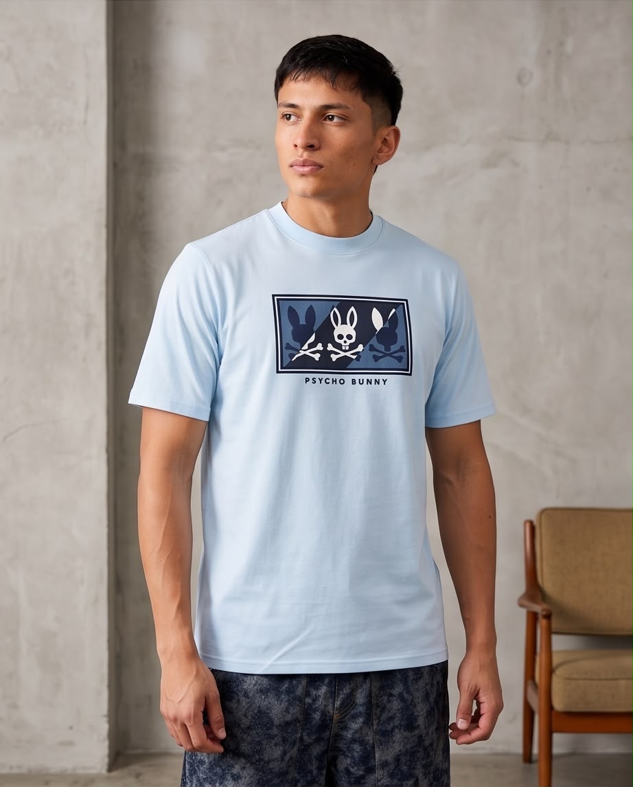 Camiseta Psycho Bunny Triple Conejo azul claro, vista frontal
