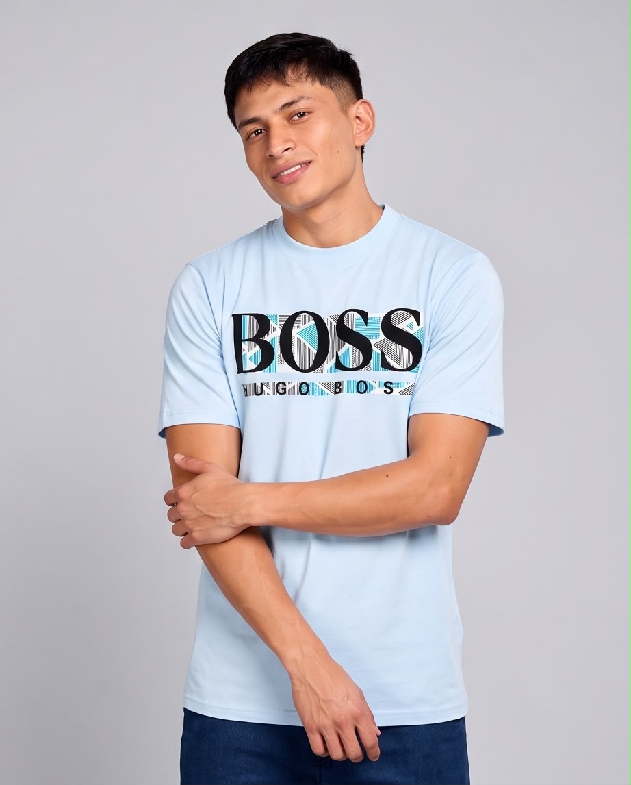 Camiseta BOSS Geométrico Turquesa azul claro, vista frontal
