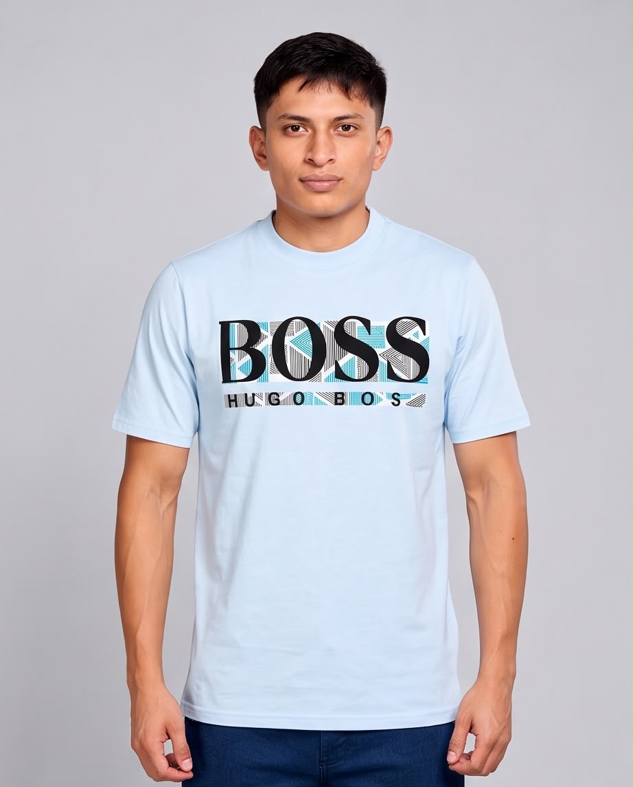 Camiseta BOSS Geométrico Turquesa azul claro, vista de tres cuartos
