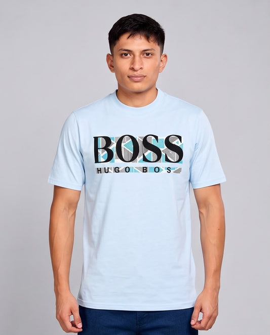 Camiseta BOSS Geométrico Turquesa azul claro, vista de tres cuartos