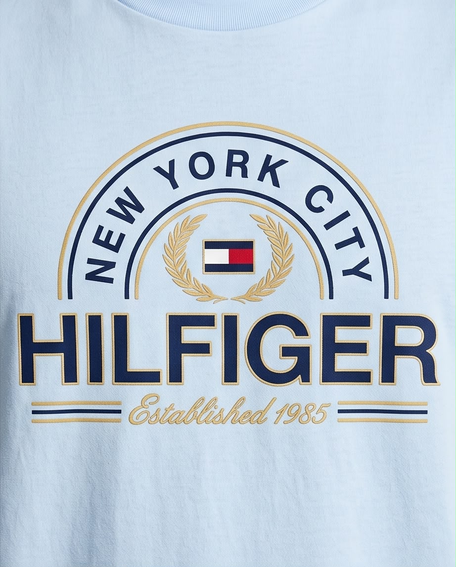 Camiseta Tommy Hilfiger New York City azul claro, vista de tres cuartos