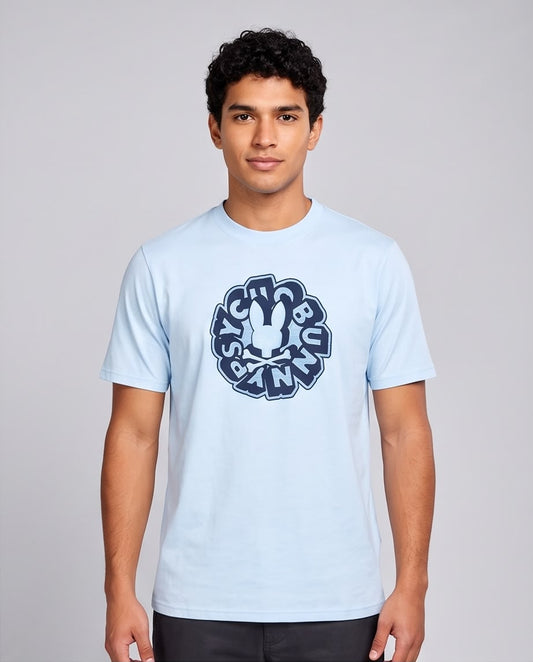 Camiseta azul claro Psycho Bunny letras circulares, vista frontal