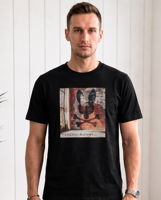 Camiseta Psycho Bunny Mural de Ladrillo negra, vista casual