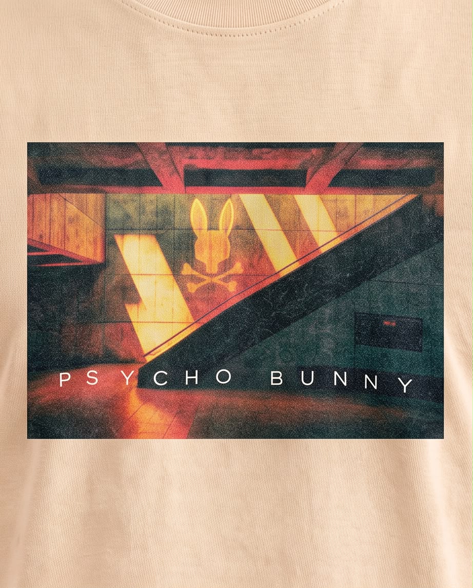 Camiseta Psycho Bunny Luces y Sombras beige, vista frontal
