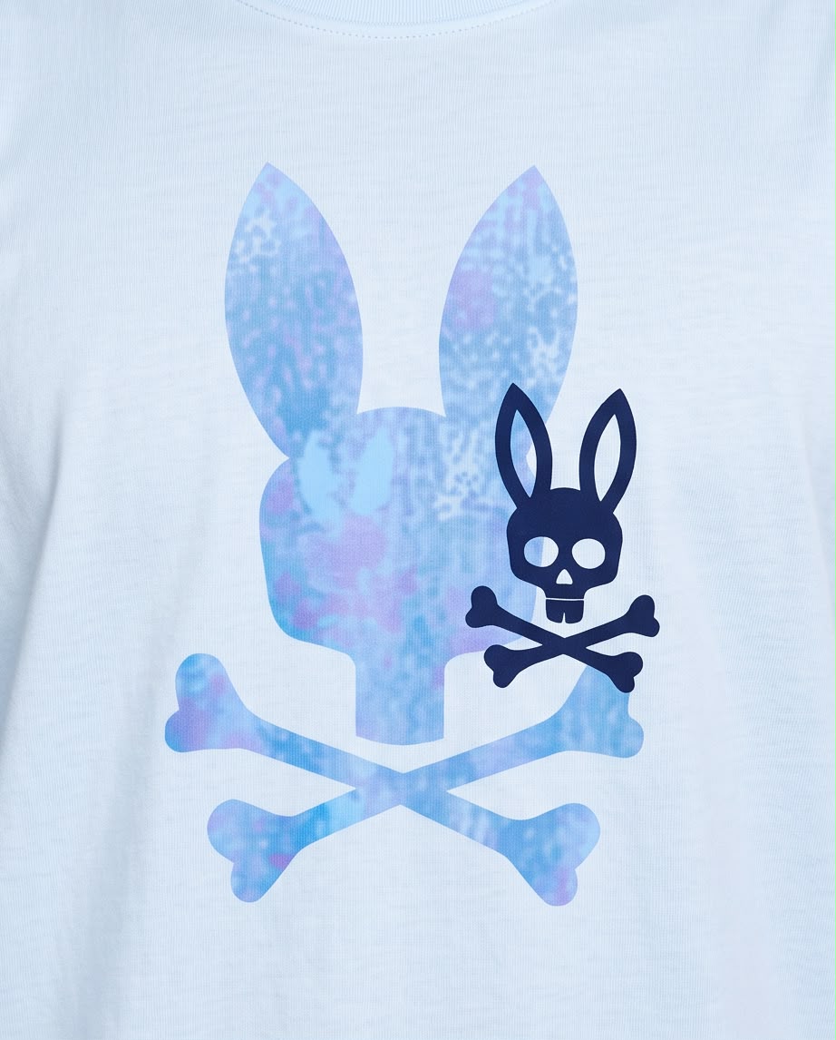 Camiseta Psycho Bunny Doble Conejo Pastel azul claro, vista en ángulo