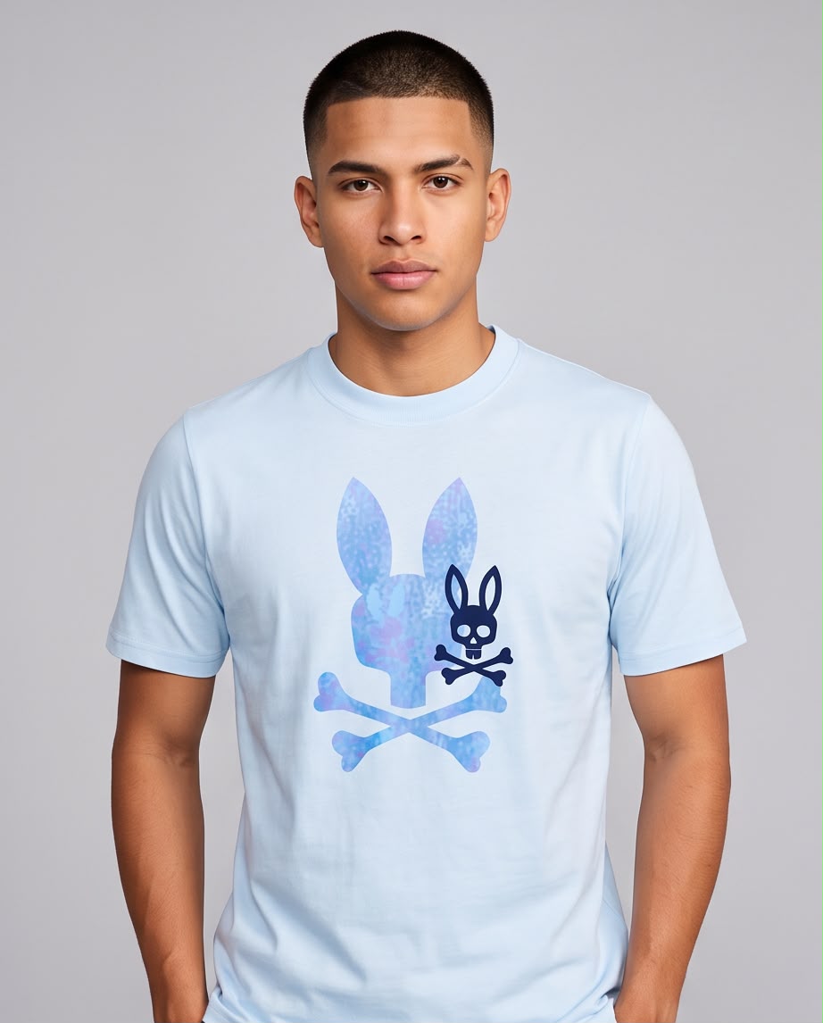 Camiseta Psycho Bunny Doble Conejo Pastel azul claro, vista frontal