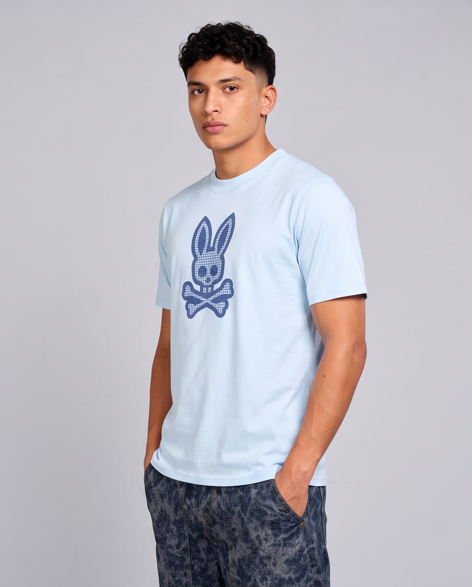 Camiseta Psycho Bunny Conejo a Cuadros azul claro, vista frontal