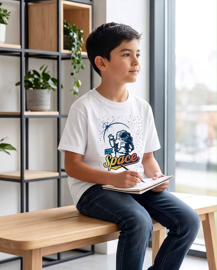 Camiseta Niño I Need More Space Astronauta Blanca Semi Oversize