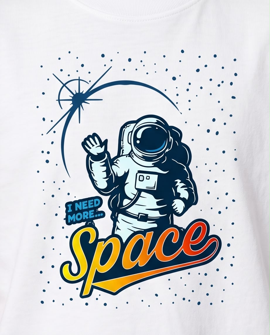 Camiseta Niño I Need More Space Astronauta Blanca Semi Oversize