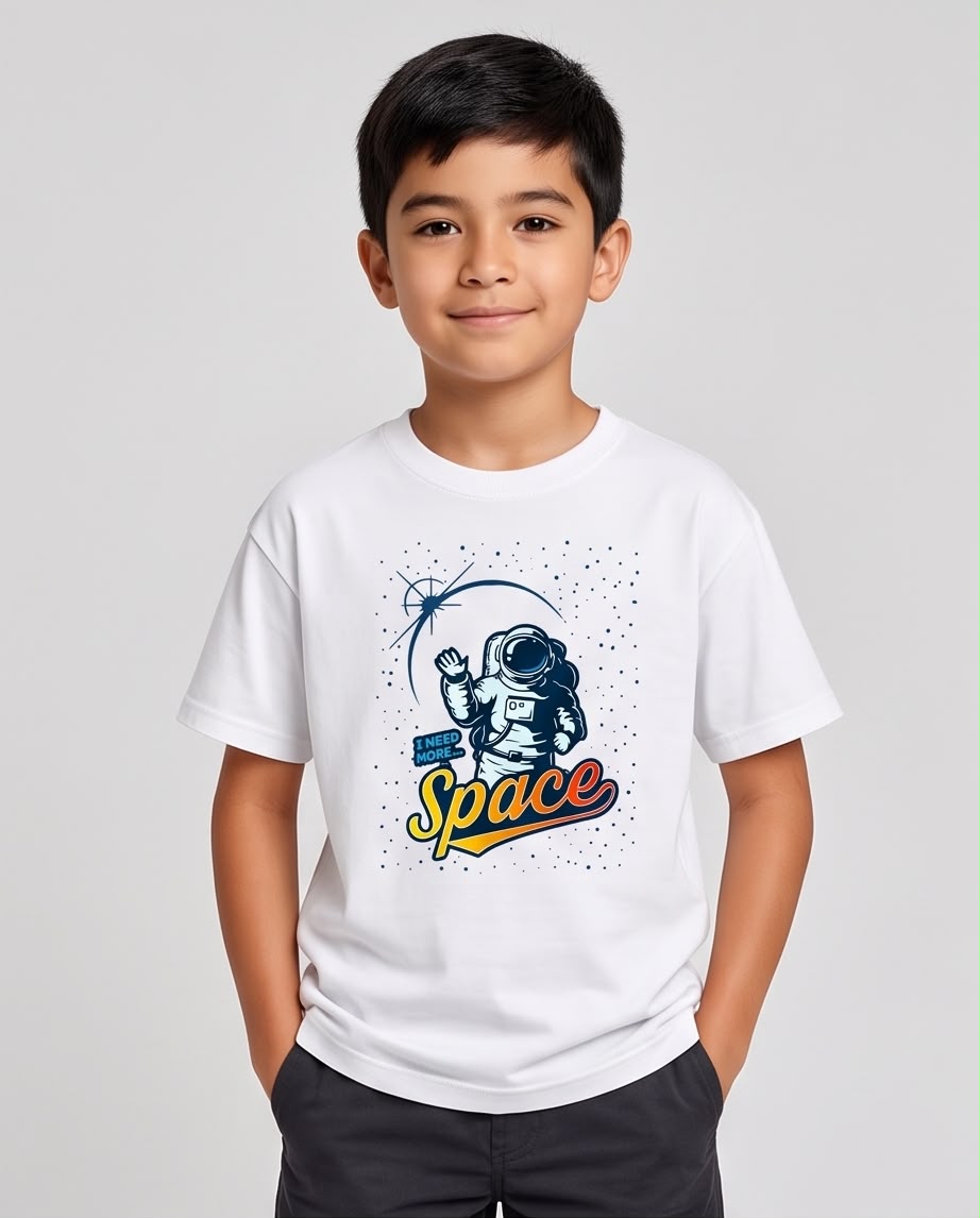 Camiseta Niño I Need More Space Astronauta Blanca Semi Oversize
