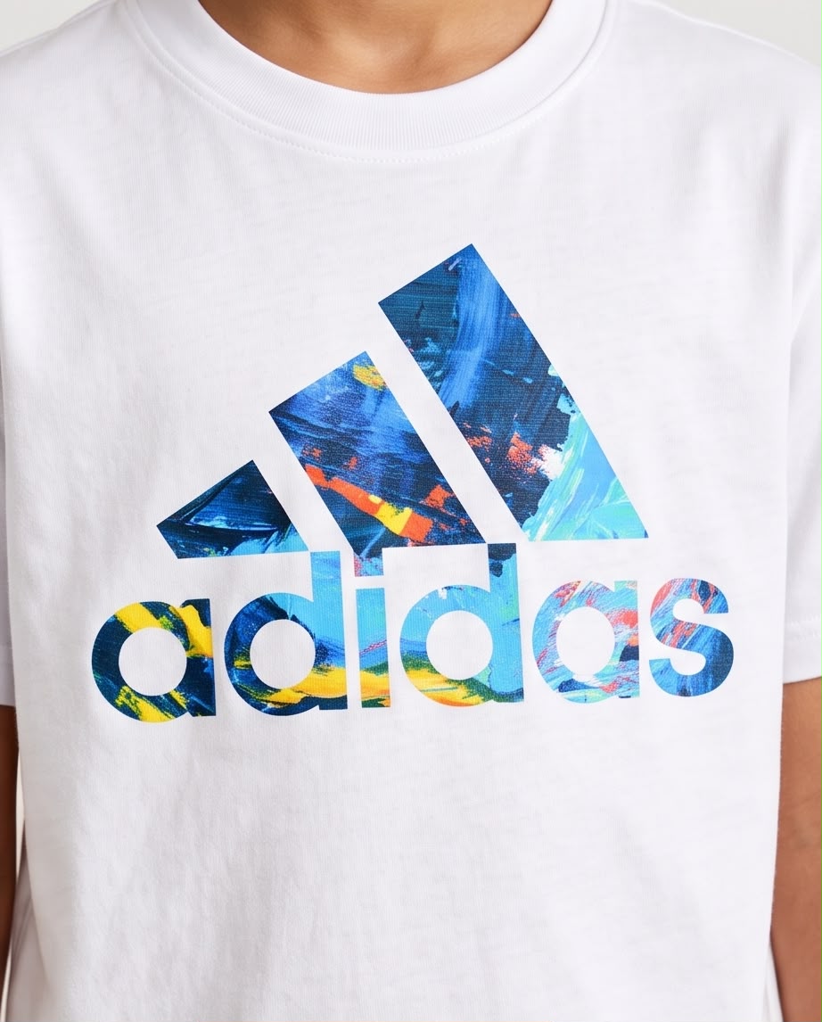 Camiseta Niño Adidas Logo Multicolor Blanca Semi Oversize