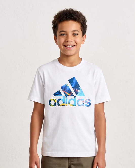 Camiseta Niño Adidas Logo Multicolor Blanca Semi Oversize