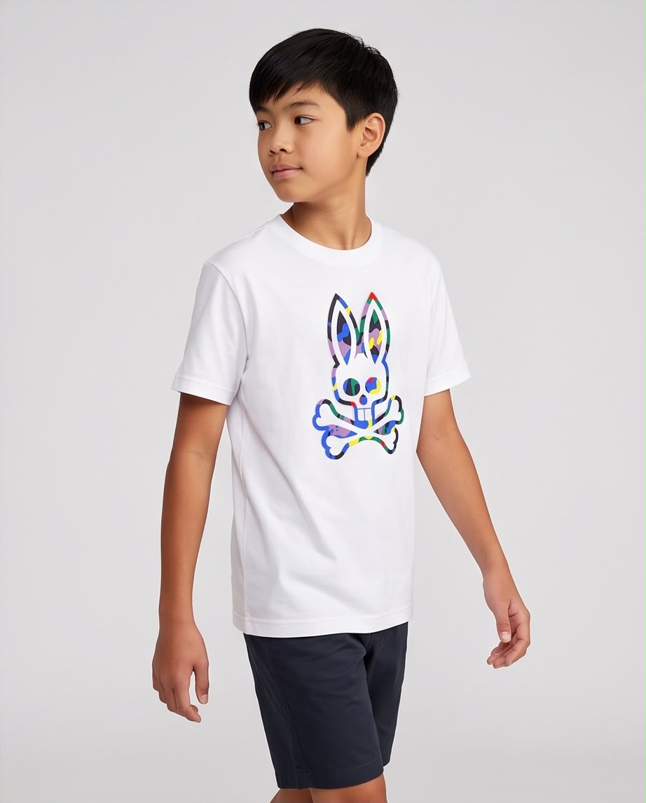 Camiseta Niño Conejo Camuflado Multicolor Blanca Semi Oversize