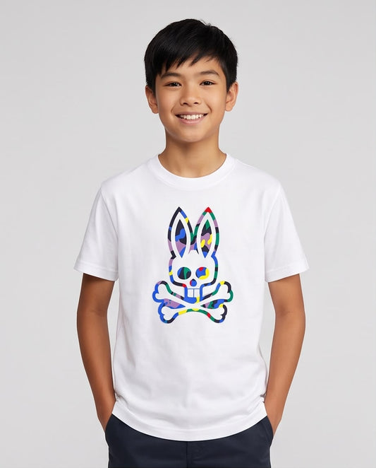 Camiseta Niño Conejo Camuflado Multicolor Blanca Semi Oversize