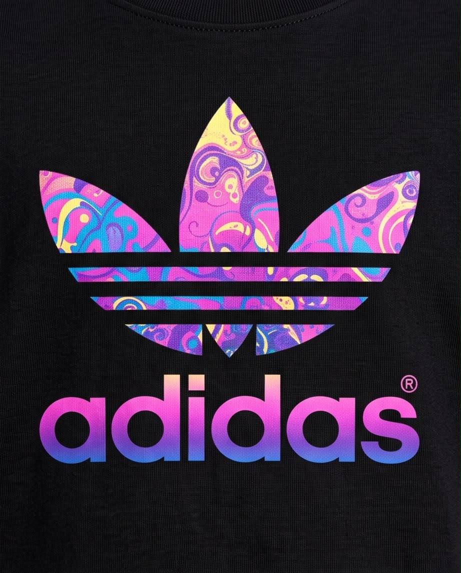 Camiseta Niño Adidas Trébol Paisley Multicolor Negra Semi Oversize