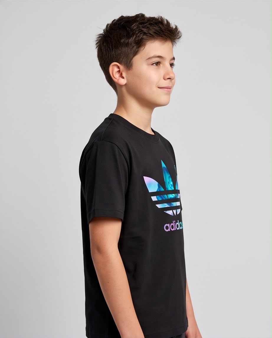 Camiseta Niño Adidas Trébol Rosa Azul Negra Semi Oversize