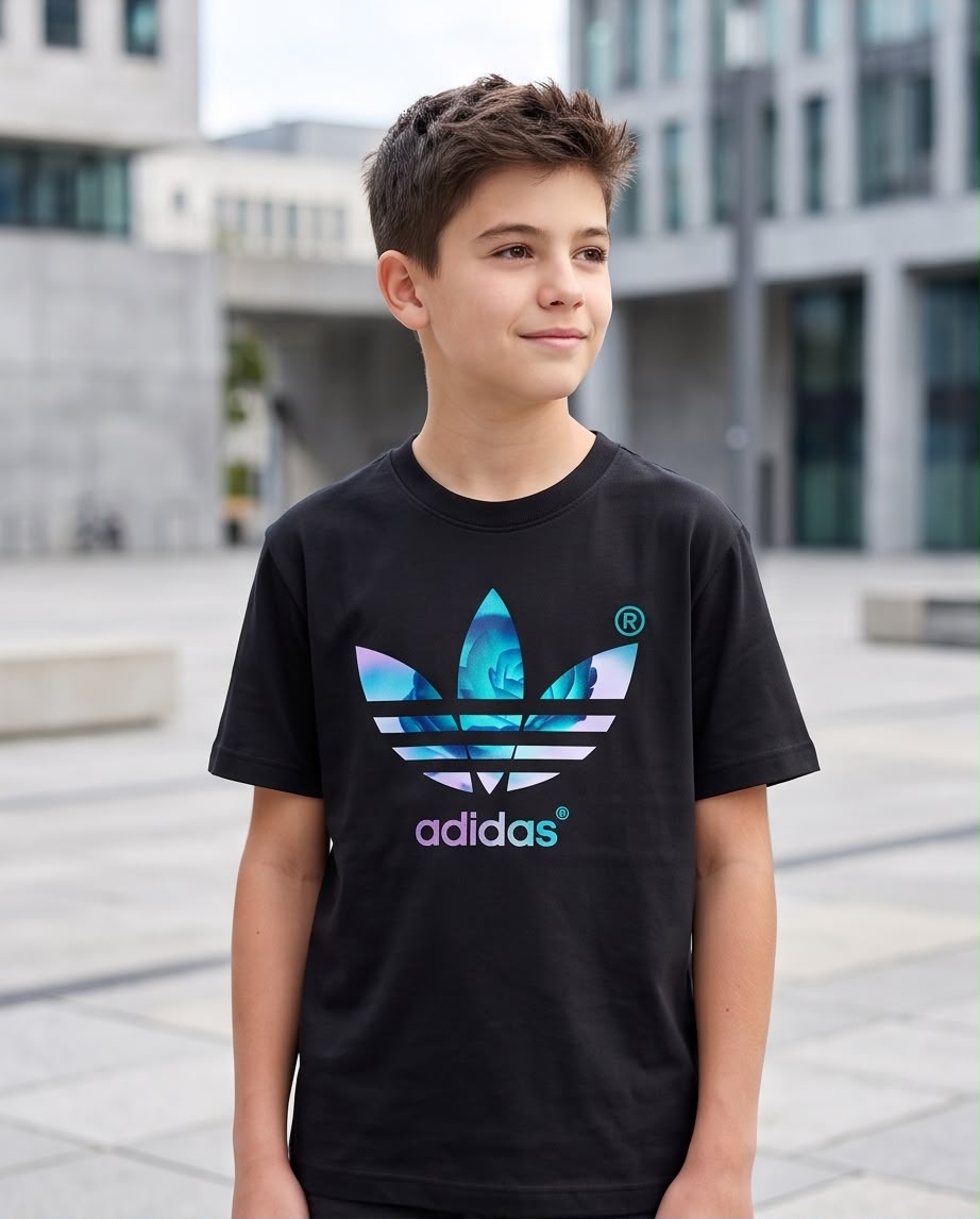 Camiseta Niño Adidas Trébol Rosa Azul Negra Semi Oversize
