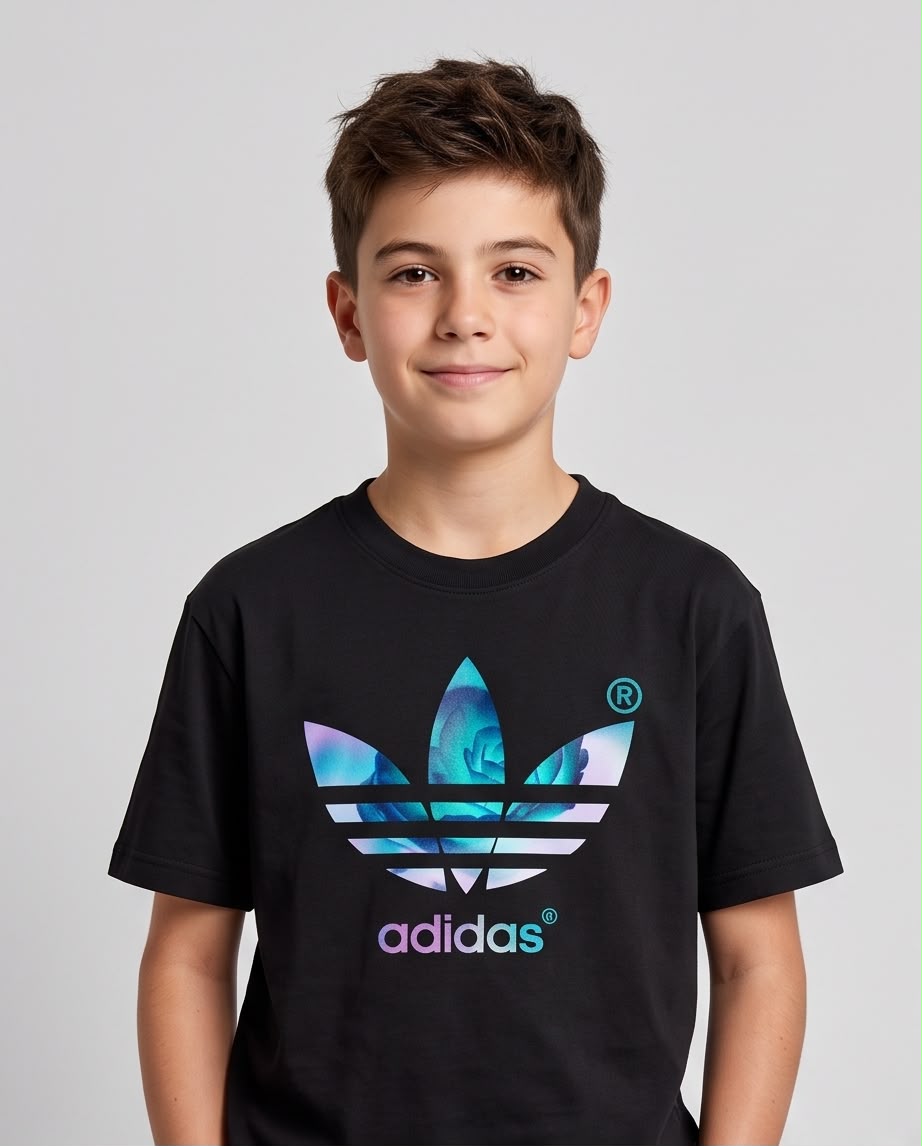 Camiseta Niño Adidas Trébol Rosa Azul Negra Semi Oversize