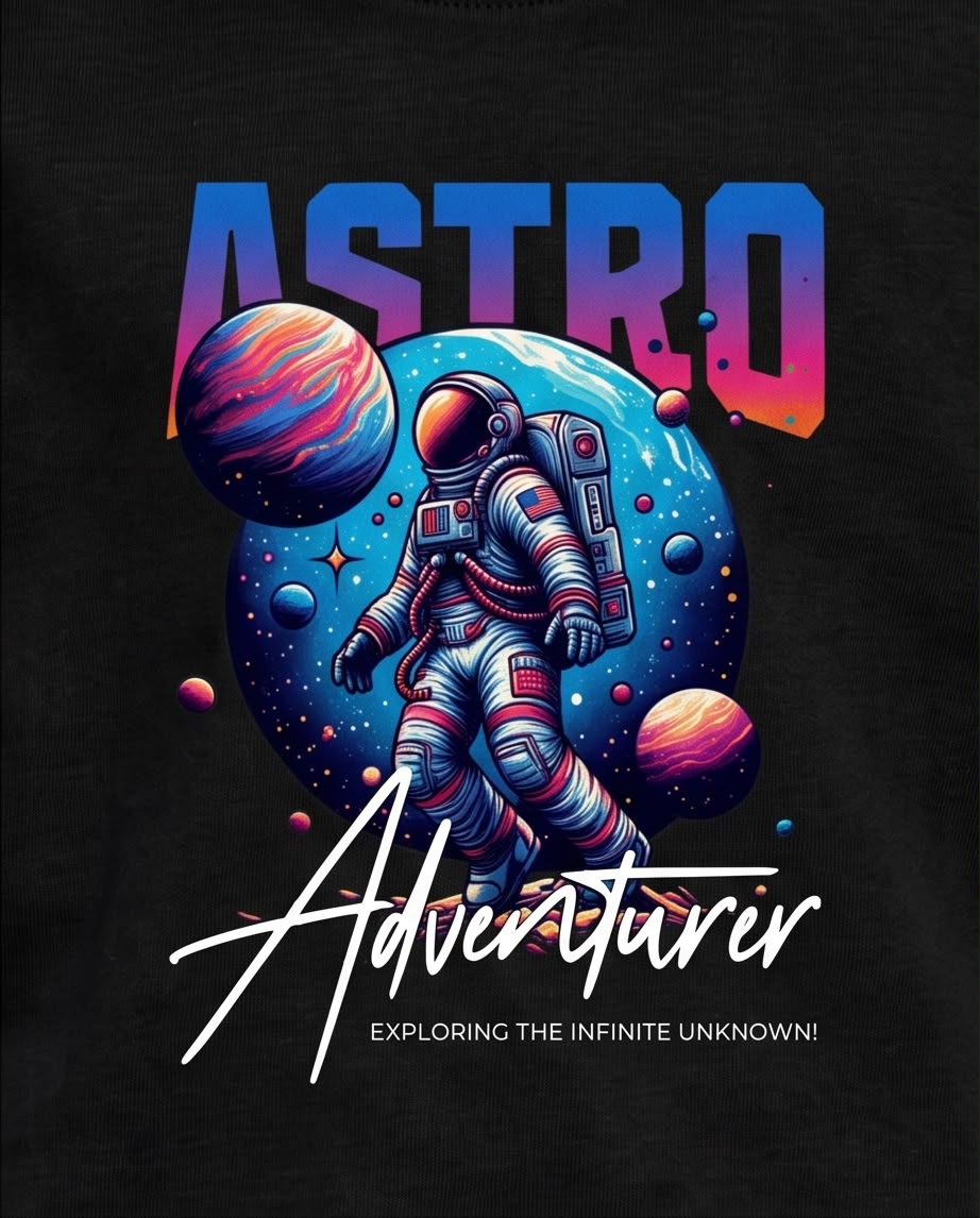Camiseta Niño Astro Adventurer Astronauta Negra Semi Oversize