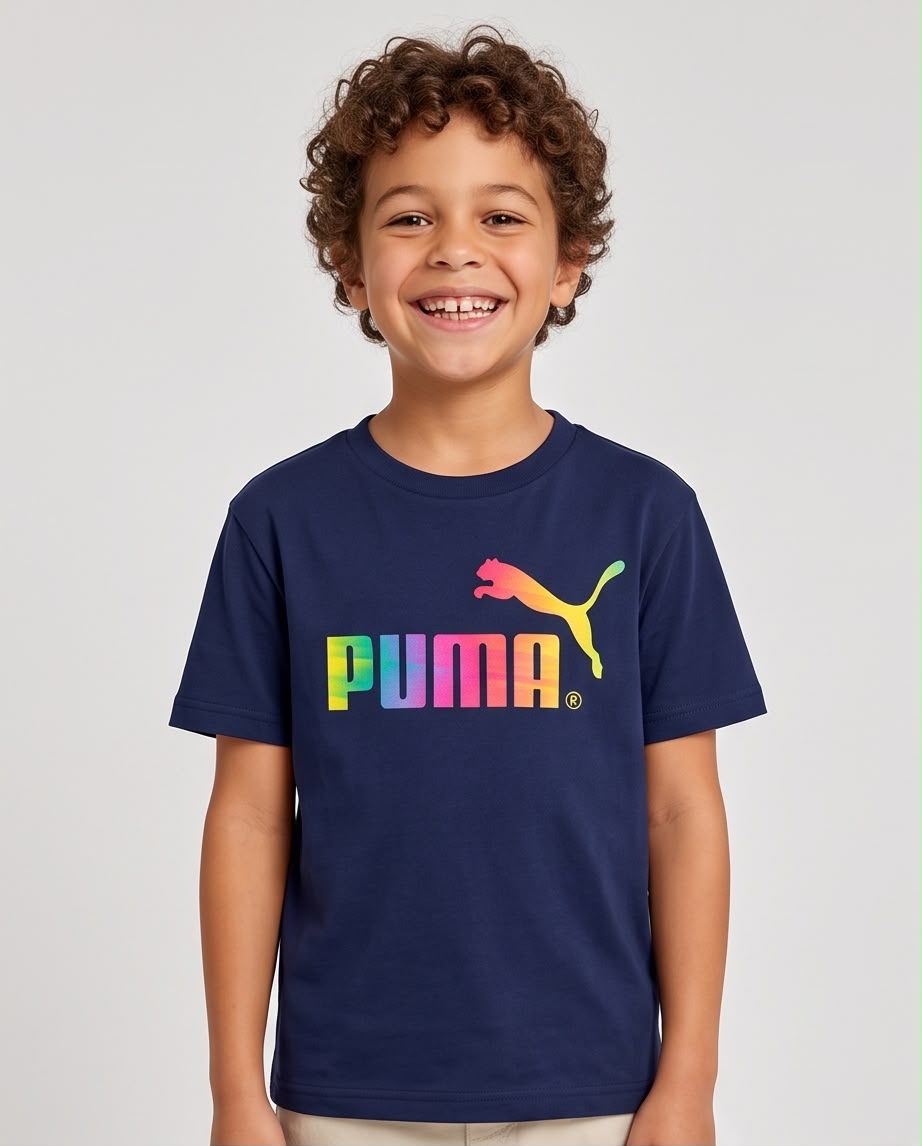 Camiseta Niño Puma Logo Multicolor Azul Navy Semi Oversize