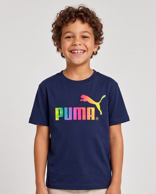 Camiseta Niño Puma Logo Multicolor Azul Navy Semi Oversize