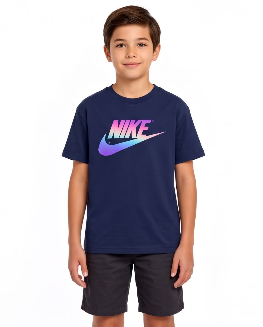 Camiseta Niño Nike Logo Degradado Azul Navy Semi Oversize