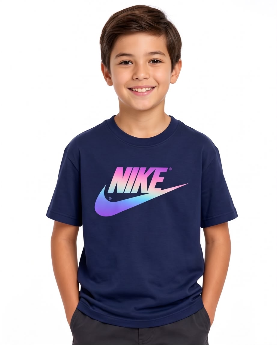 Camiseta Niño Nike Logo Degradado Azul Navy Semi Oversize