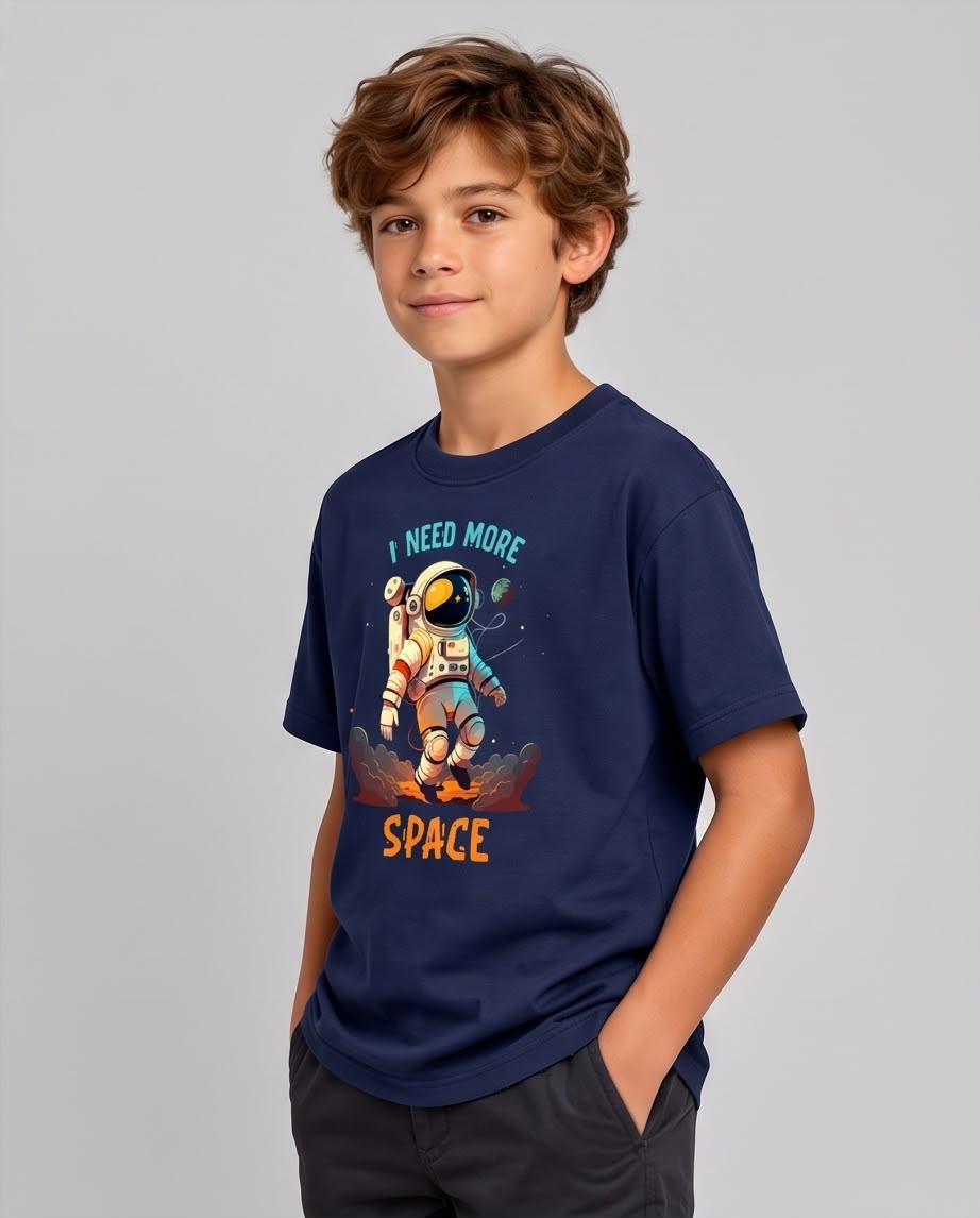 Camiseta Niño I Need More Space Astronauta Azul Navy Semi Oversize