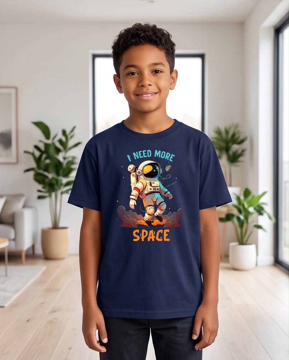 Camiseta Niño I Need More Space Astronauta Azul Navy Semi Oversize