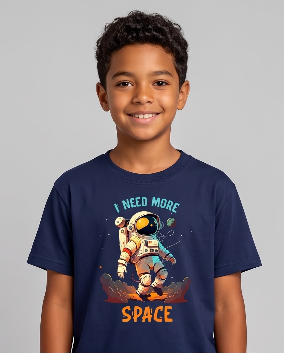 Camiseta Niño I Need More Space Astronauta Azul Navy Semi Oversize