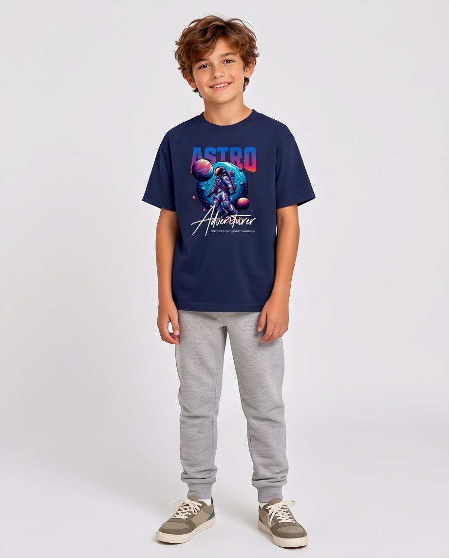 Camiseta Niño Astro Adventurer Astronauta Azul Navy Semi Oversize
