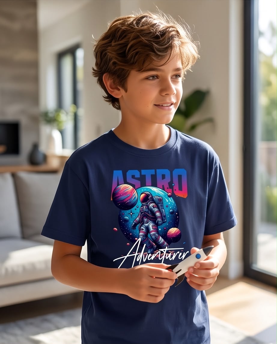 Camiseta Niño Astro Adventurer Astronauta Azul Navy Semi Oversize